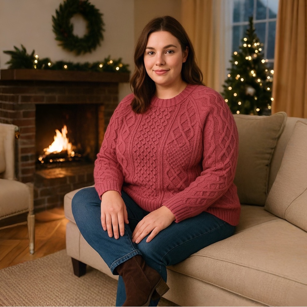 St. John’s Bay Heirloom Rose Cable Knit Sweater | Size XXL | Cozy Winter New - Picture 2 of 10